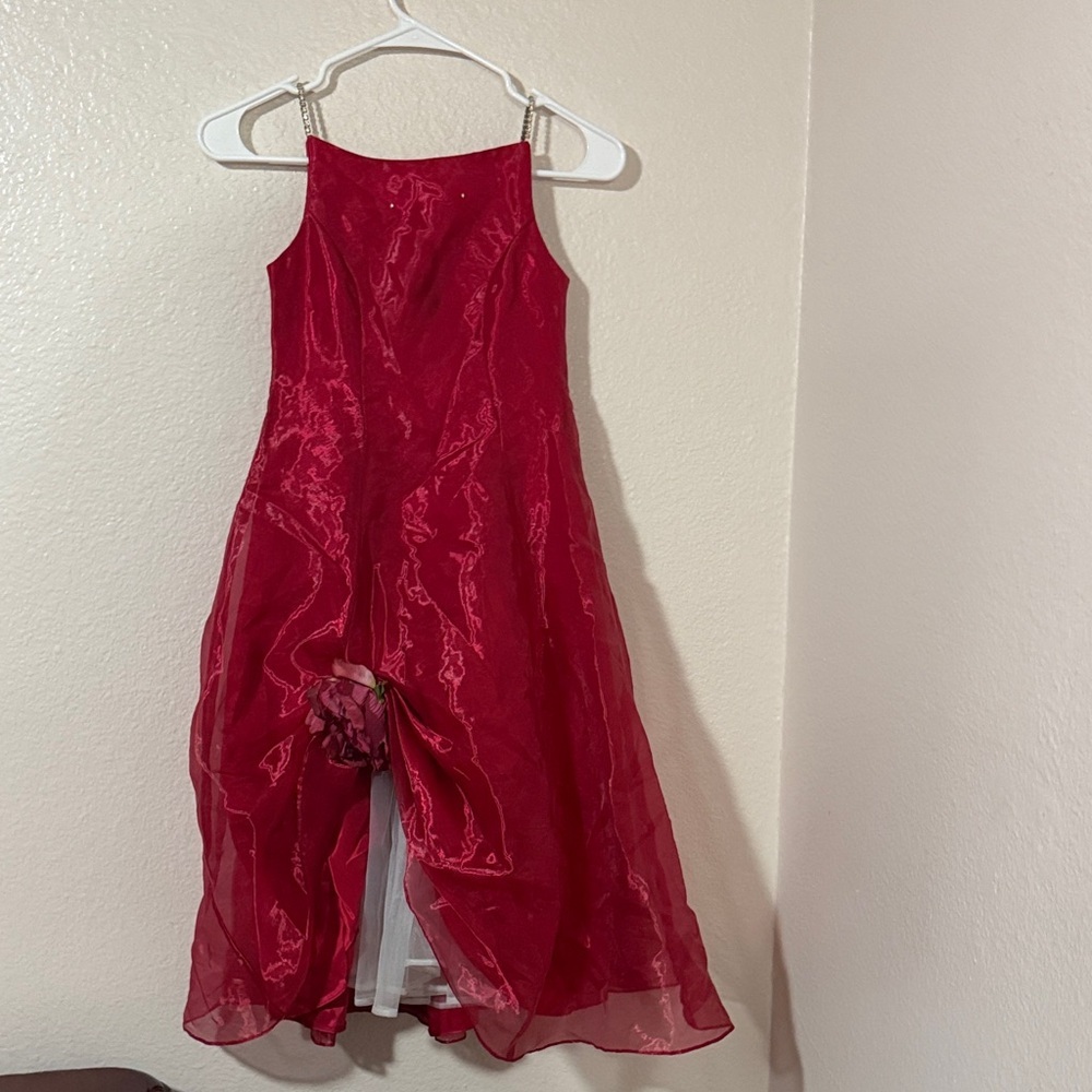 Vintage girls Jessica McClintock Elegant Red Dress with Sheer Overlay Sz 7